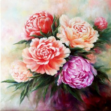 【牡丹】花卉原作油畫 | 紅粉紫花束浪漫居家裝飾 | 富貴花開