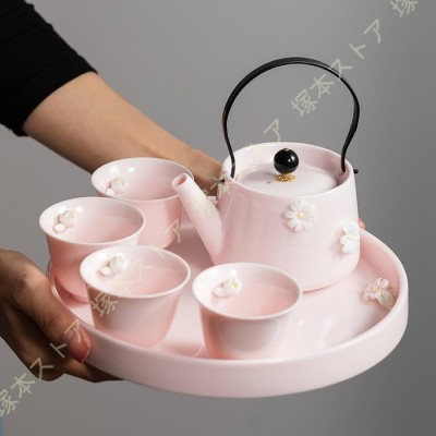 かわいい花柄の茶器5点セット 湯呑 急須 ポット 茶器 オシャレ食器