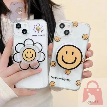 簡約 ins 磁吸雛菊笑臉 亞克力磁吸支架 適用蘋果 iPhone 16防摔殼 11 12 13 14 Pro 手機殼