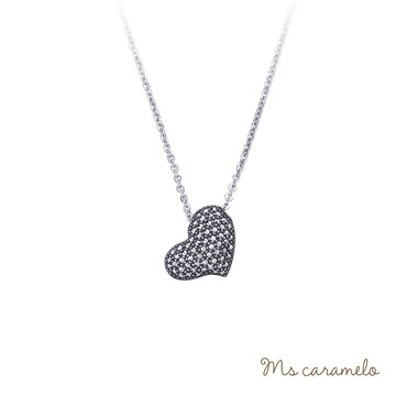 [現貨商品]【焦糖小姐 Ms caramelo 】925銀鍍K白 立體愛心項鍊(復古設計 白鐵礦 項鍊)