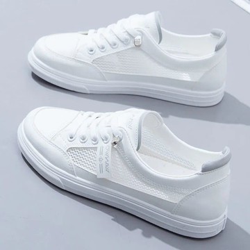 小白鞋女夏季薄款新款百搭鏤空網面透氣休閑運動板鞋平底白鞋