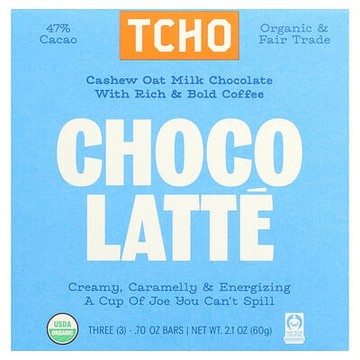 TCHO, Choco Latte, Milk Chocolate with Coffee, 47% Cacao, 3 Bars, 0.70 oz Each