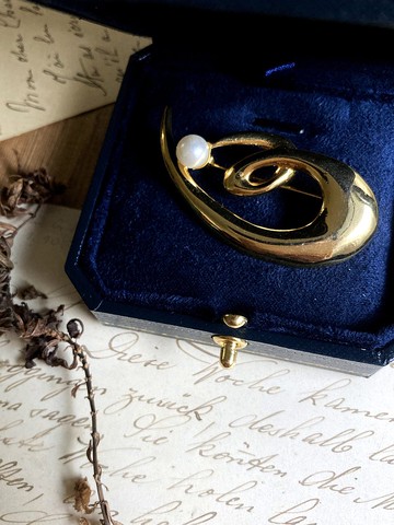 80s西洋古董 珍珠流線型古著胸針