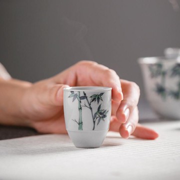 景德鎮擬古青青花手繪竹節茶杯功夫茶具品茗杯主人杯單杯