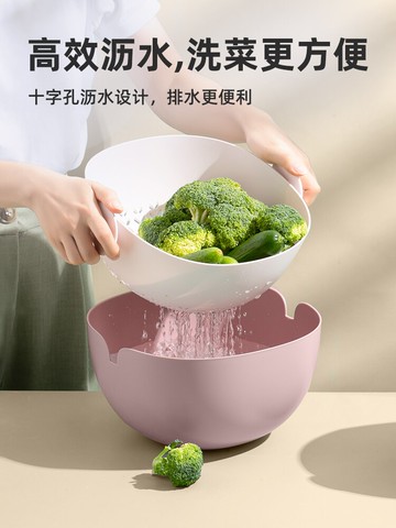 雙層瀝水籃 水果盤雙層瀝水籃家用廚房塑料洗菜盆水果籃收納筐客廳茶幾菜籃子【MJ14709】