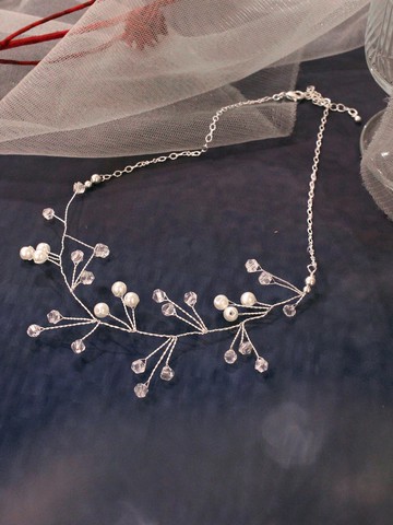 偷渡旅客。MUCHAT手作珍珠水晶枝芽項鍊