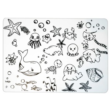 食品級矽膠畫畫餐墊 30x40公分  海洋世界 白色 + 黑色  1個