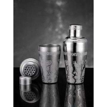 雕刻花紋搖酒壺雪克壺蝕刻歐式花紋日式調酒器波士頓調酒器套裝