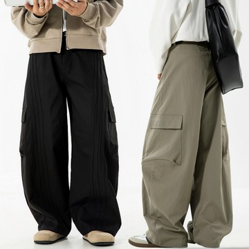 【美式男款】復古拼接杠條彎刀休閒工裝褲