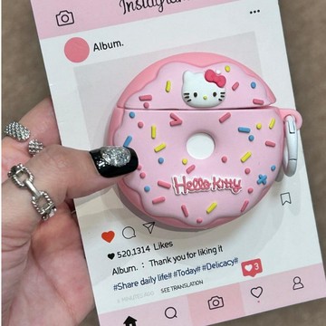 ins可愛少女粉KT貓甜甜圈Airpods Pro硅膠套 Airpods 1/2/3/4代防摔保護殼 蘋果無線藍牙耳機套
