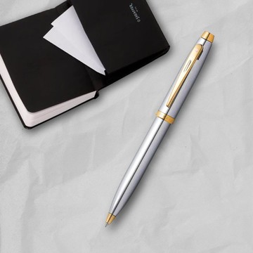 【SHEAFFER】100系列亮鉻金原子筆+A6筆記本禮盒 免費刻字