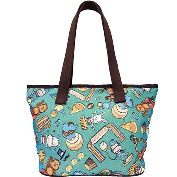 肩背托特包  中容量 /  防潑水 平織緹花 開心馬戲團(藍綠)