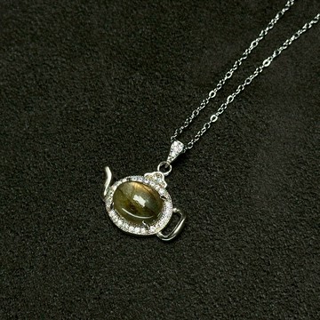 拉長石項鍊 | 拉長石 藍光 多彩 許願壺 茶壼 轉化 突破 天然晶礦項鍊 925純銀 J27-7-A