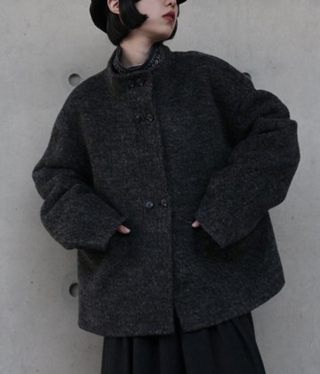 職人手工縫製 100%純羊毛高領短版大衣外套 251131-1