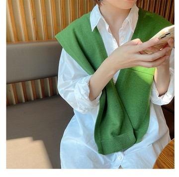 fb4827 韓版針織純色百搭交叉小披肩