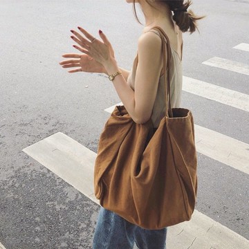 臺灣/✨帆布包  手提包  單肩包韓版慵懶風大容量ins手拎單肩包環保購物袋文藝範女帆布包