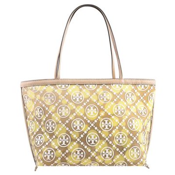 TORY BURCH T Monogram 經典燙印花紋網眼圓點造型肩背包/托特包(黃)