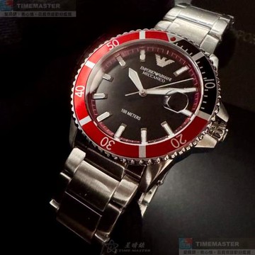 ARMANI 阿曼尼男錶 42mm 銀圓形精鋼錶殼 黑色中三針顯示, 水鬼, 可旋轉錶面款 AR00076