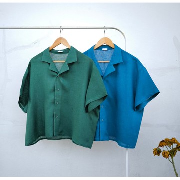 亞麻 | 翻領襯衫 綠色