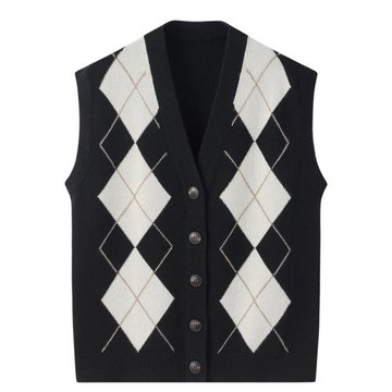 2021年秋冬新款純羊絨馬甲女開衫背心坎肩加厚保暖菱格毛衣E2090