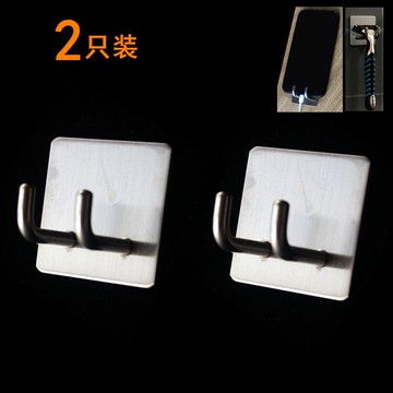 雙鉤掛鉤強力粘膠免打孔304不銹鋼廚房浴室承重壁掛無痕免釘粘鉤