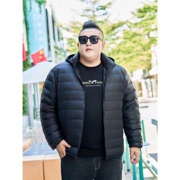 男士大碼加肥加大胖子男輕薄秋冬季羽絨服連帽防風保暖白鴨絨外套