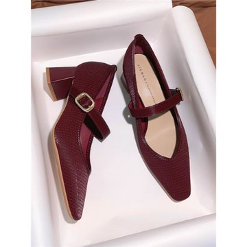 時尚復古方頭高跟鞋女粗跟2025秋季新款簡約一字帶淺口瑪麗珍單鞋