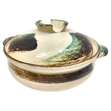 華月 萬古燒 土鍋 可直火 織部刷毛目 9號  28cm  1個