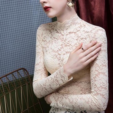 秋冬蕾絲打底衫女高領修身春季長袖內搭立領洋氣時尚百搭上衣小衫