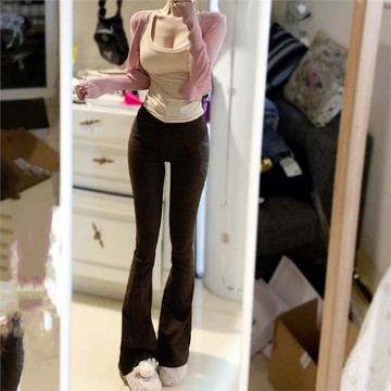 圖圖小有名氣的韓版通勤純色修身高腰顯瘦喇叭牛仔褲女2024新款