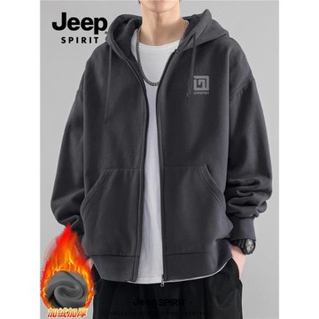 Jeep吉普開衫外套衛衣男款重磅男士外套2025新款大碼男裝長袖上衣