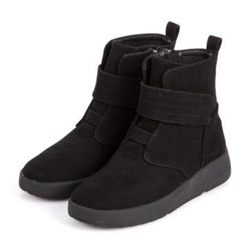 JMS-人氣焦點寬繫帶魔鬼氈拉鍊厚底短靴-黑色