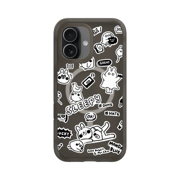 iPhone 17 AirX 本質黑 - 懶散兔與啾先生 Lazy Rabbit and Mr.Chu - 黑白塗鴉