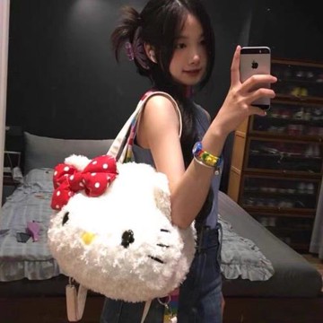 HelloKitty毛絨包包女秋冬日系大號托特包可愛kitty貓學生雙肩包