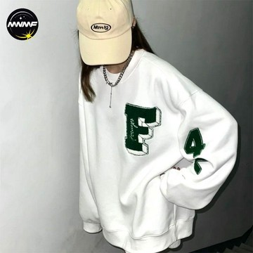 【MNMF】🌷有貨🌷複合加絨加厚刺繡長袖衛衣女 圓領長袖上衣 無帽衛衣 大學T 美式高街 長袖上衣 秋冬衛衣 下身消失衣