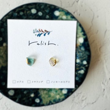【再販】透明感美學 天然螢石 金繼 耳環/耳夾/無耳洞耳環 綠色 黃色 小巧 精緻 金色 簡約