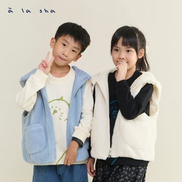 a la sha 當季魅力▼ 親子裝 毛毛熊耳連帽鋪棉童裝背心