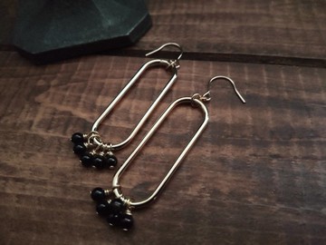 K14gf 耳環 / 黑瑪瑙，金色橢圓戒