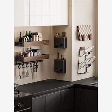 德國FZY廚房胡桃木調料置物架壁掛免打孔多層刀架鍋具筷勺子收納