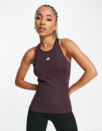 adidas Training Hyperglam racer back vest in burgundy-Red