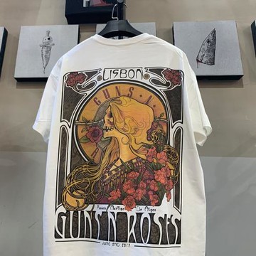 后背印花大圖落肩T恤夏季歐美潮牌學院風短袖上衣玫瑰純棉半袖