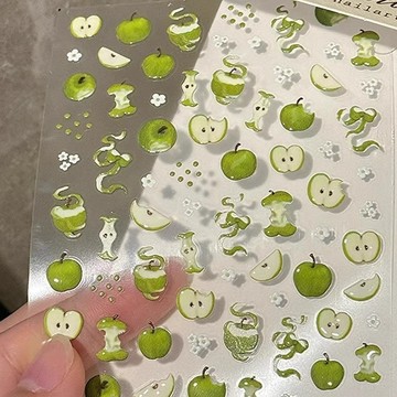 💗台灣出貨💗新款可愛卡通蘋果貓咪浮雕美甲貼紙5d立體青蘋果diy筆桿美甲貼紙店長推薦