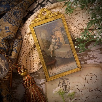 法國路易16風格 黃銅鍍金交叉火炬雕花小相框