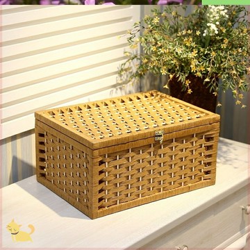 藤編收納箱水果竹編零食帶鎖桌面箱子家用帶鎖藤編零食箱書本2020