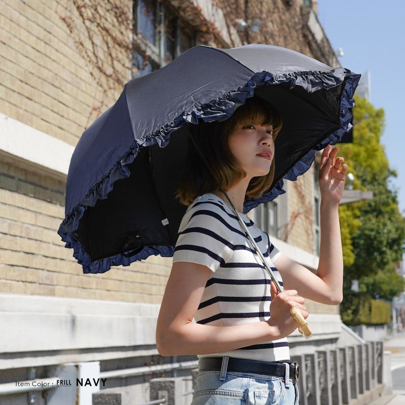 日傘 折りたたみ フリル 完全遮光 晴雨兼用 軽量 撥水 バンブー 遮光率