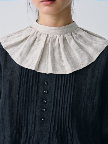 棕色亞麻麻色提花百搭假領