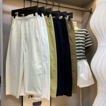 【水洗棉】高級感 夏季新款高腰寬鬆彎刀闊腿女褲顯瘦百搭  6W
