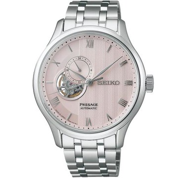 SEIKO 精工 PRESAGE 日式庭園開芯鏤空機械錶/粉紅/41.8mm (4R39-00W0F/SSA465J1)SK003