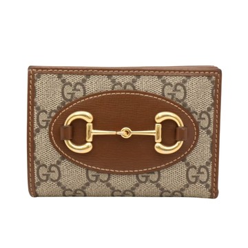 GUCCI 古馳 Horsebit 1955 扣式短夾 烏木色 GG Supreme帆布 726846 【二手名牌BRAND OFF】