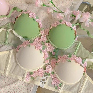 Yummy❥新款日係女生甜美純慾風性感上託文胸套裝小胸聚攏內衣女魚骨內搭